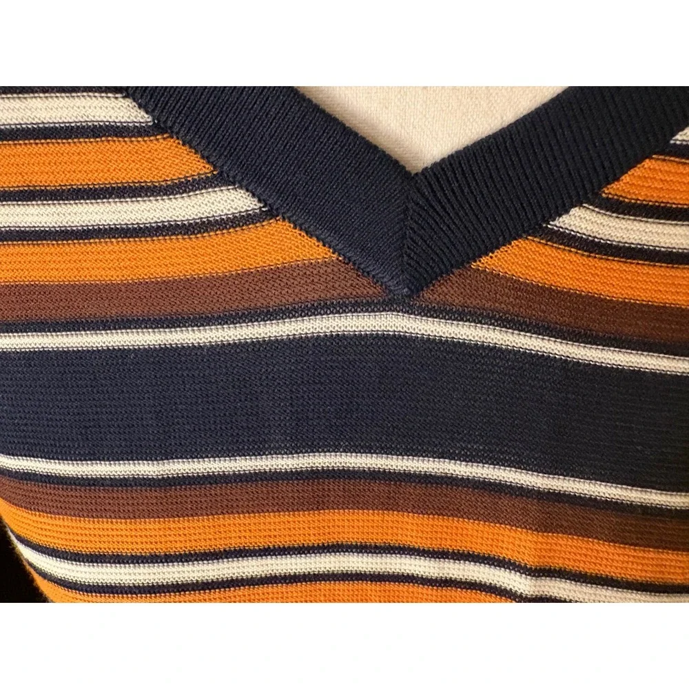 Banana Republic Cotton Sweater Polo Shirt XL Orange Navy Blue Striped Retro Knit